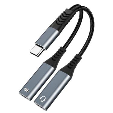 Imagem de JORDINO divisor USB-C 0,15 m, adaptador fêmea tipo C duplo com áudio e carregamento de 60 W, hub tipo C para 2 USB C para smartphone, laptop, tablet