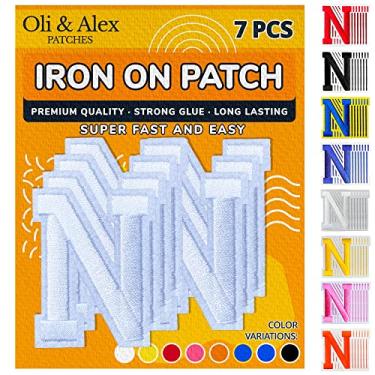 Imagem de Oli and Alex Iron On Letters 6 cm - 7 peças de N White Patches Letras para Roupas - Super Cola - Sem necessidade de costura - Alfabeto Bordado Equipe de Futebol Escolar Universidade - Branco, N