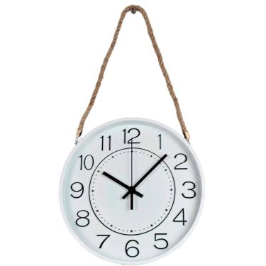 Imagem de Relógio Parede Moderno Redondo Serrano Branco Com Corda 30cm