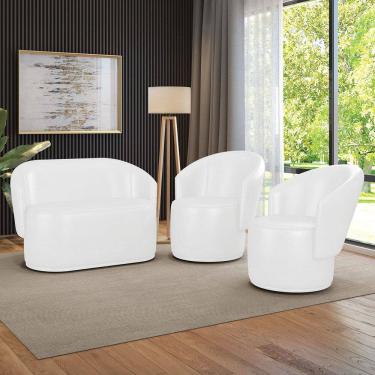 Imagem de Sofá Namoradeira e 2 Poltronas Orgânica para Sala Malu Sintético PU M11 - D`Rossi