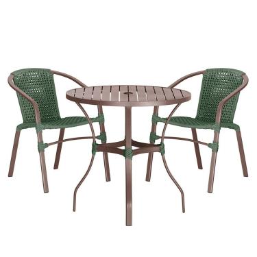 Imagem de 02 Cadeiras Floripa E Mesa Roma 100cm Marrom Trama Original Verde