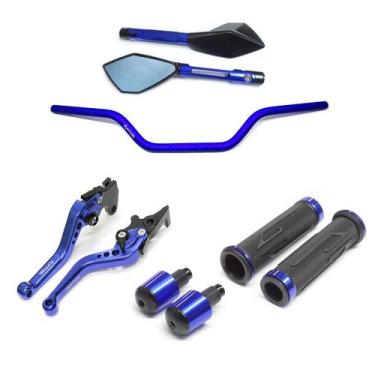 Imagem de Kit Guidão 22mm Manopla XL TM2 Manete Yes 125 - Stark Race, Azul