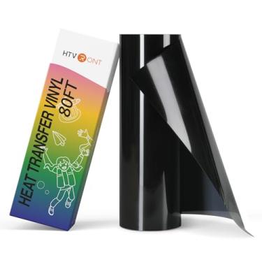 Imagem de HTVRONT Rolo de vinil de transferência de calor - Vinil HTV preto de 30,5 cm x 24,4 m para camisetas, ferro preto em vinil compatível com máquina de corte Cricut - Fácil de usar para presentes