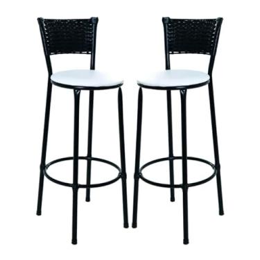 Imagem de 2 Banquetas Alta Junco Preto Cozinha Bancada Balcão Área de Churrasco Moderna Reforçada (2.bq.alta.preto/Branco)