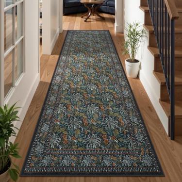 Imagem de Uphome Corredores florais botânicos para corredores, tapetes laváveis de 6 x 20 cm, antiderrapante, tapete de corredor de entrada longo macio com pelo baixo, tapete vintage para corredores, quarto