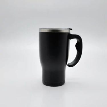 Imagem de Caneca Térmica Parede Dupla em Aço Inox Preta 450ml com Base Antiderrapante - Estilo Liso