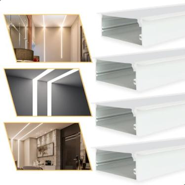 Imagem de 10 Barras Perfil Led Embutir 65x20mm 1m Largo P/Sanca Gesso Branco