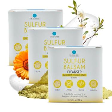 Imagem de Dr. Robaina Barra De Limpeza Bálsamo Enxofre, Sabonete Diário Para Alívio Acne E Eczema, Suave Peles Sensíveis Com Calêndula Melaleuca (Pacote 3)
