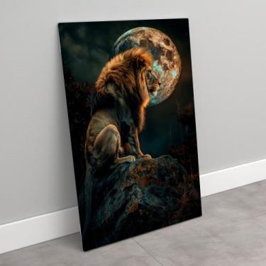 Imagem de Quadro decorativo leao e a lua - MeMoldura, Chassi Borda Infinita, 80x