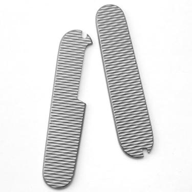 Imagem de MerciL 2 peças de escamas de corte militar, canivete suíço de 91 mm, remendo de liga de titânio antiderrapante para modificação DIY (prata)