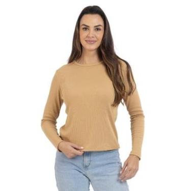 Imagem de Blusa Feminina Manga Longa Gola Redonda Malha Ribana Casual-Feminino