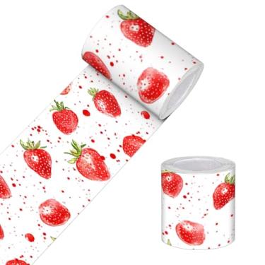Imagem de HOMETITUTE Papel de parede borda de parede descascar e colar borda de parede tema morango fruta decorativa borda autoadesiva para paredes moldura de espelho tira de destaque para quarto cozinha sala