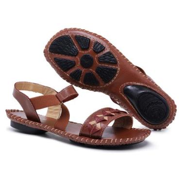 Imagem de Sandália Rasteira Feminina Couro Linha Confort cor Havana - Ipê Mulato