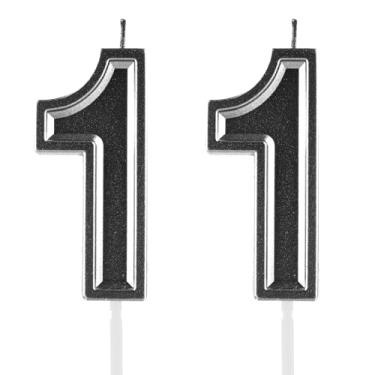 Imagem de Velas de aniversário de 11 anos, numerais pretos 11 topo de bolo, decoração para meninas e meninos, tema de aniversário, festa de casamento, artigos de celebração