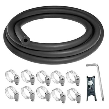 Imagem de Unicaravan Mangueira de vácuo de silicone 10FT ID 1/4" (6 mm), espessura da parede 4 mm, tubo preto fosco, com 10 braçadeiras, cortador de tubo, chave de fenda, uso marítimo e industrial automotivo