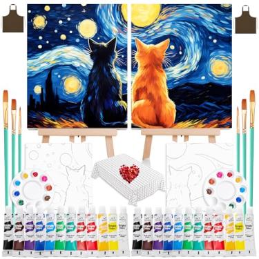 Imagem de QUANWAISJ 2 conjuntos de kit de pintura para casais de 25 x 30 cm, kit de pintura para encontros noturnos, sorvete e pintura para adultos com tela pré-desenhada (cavaletes incluídos), perfeito para