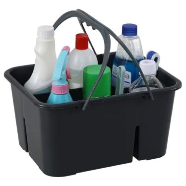 Imagem de Ramddy Organizador de plástico com 4 compartimentos para materiais de limpeza, organizador de transporte com alça, cinza, 1 pacote