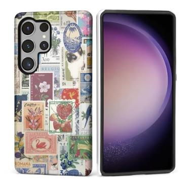 Imagem de Kapadiy Capa para Samsung Galaxy S24 Ultra [design de colagem de carimbo vintage] - Proteção dupla híbrida (silicone + policarbonato rígido) à prova de choque, capa protetora para homens e mulheres