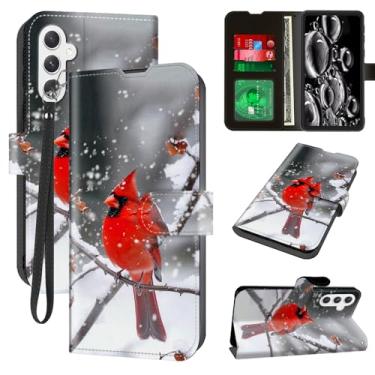 Imagem de ACWDMKH Capa para Galaxy A54 5G, capa para Samsung Galaxy A54 5G com suporte para cartão e suporte e alça de pulso carteira flip fólio couro capa protetora magnética à prova de choque, Main Cardinals