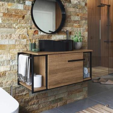 Imagem de Gabinete para Banheiro Suspenso Industrial com Cuba Berlin Preta Mel -