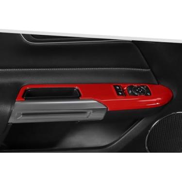 Imagem de Jimen Adequado para Ford Mustang 2015-2024, 2 peças de acabamento de painel de interruptor de elevação de janela de carro (vermelho)