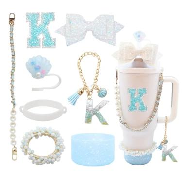 Imagem de Conjunto de acessórios de copo de 8 peças para copo Stanley de 30 e 1,417 g com alça, incluindo topo de palha, bota, alça de alça de garrafa de água, decoração de arco de palha, pulseiras, pingente de