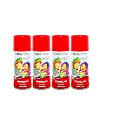 Imagem de Tinta Spray Para Festa Dia das Crianças Cabelo Maluco Lavável Carnaval Infantil Halloween (Vermelho, 4 Unidades)
