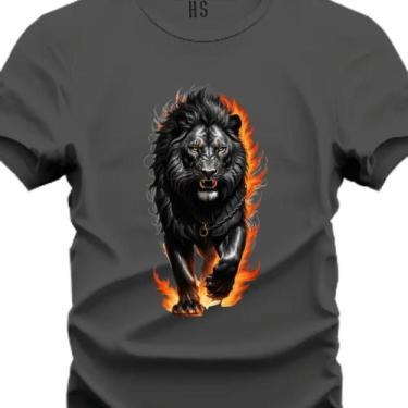 Imagem de Camiseta Personalizada Leão Sobre Fogo Do P ao Plus - Hs, Chumbo, G2