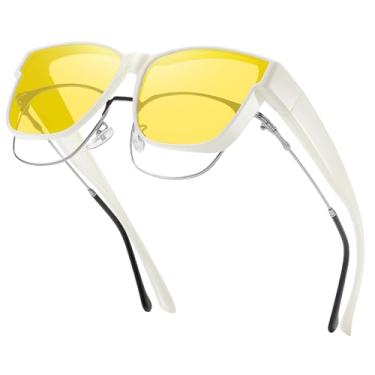 Imagem de GEGURI Óculos de sol polarizados para homens e mulheres, óculos de sol quadrados grandes com proteção UV400, Lente amarela com armação Mibai tamanho G, Normal