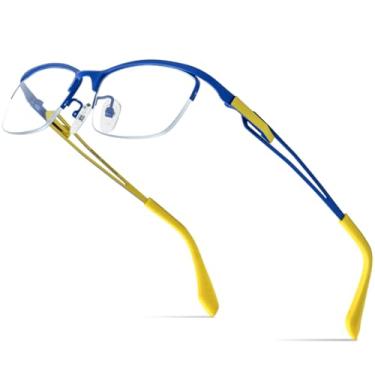 Imagem de VFDHN Armação de óculos de titânio masculina, óculos de grau sem aro, ultraleve (armação azul C4)