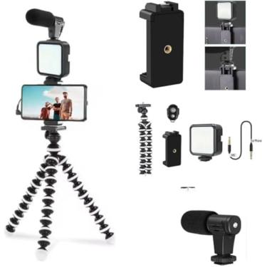 Imagem de Kit Suporte para Celular com Tripé Flexível, LED e Microfone, Gravação Profissional