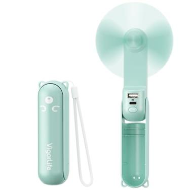 Imagem de VigorLife Mini ventilador portátil, recarregável por USB, 3 em 1, ventiladores pessoais com banco de potência, lanterna de LED, ventilador de bolso portátil dobrável pequeno - itens essenciais de