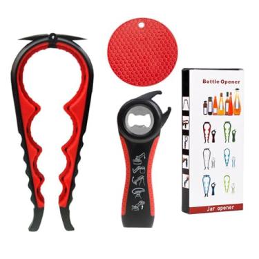 Imagem de Castrap 2025 Novo Conjunto De Abridores De Frasco 5 Em 1 Abridor De Garrafa De Cerveja 4 Em 1 Abridor De Tampa De Cozinha Abridor De Lata Multifuncional Para Uso Doméstico (3PCS - vermelho)