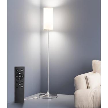 Imagem de luckystyle Candeeiro de LED para sala de estar, lâmpadas reguláveis com interruptor de pé, lâmpada de poste prata de temperatura de cor personalizada com abajur, lâmpada de LED de 12 W, lâmpadas altas