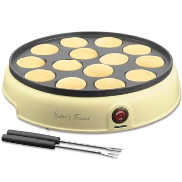 Imagem de Baker's Friend Mini máquina de fazer panquecas, frigideira holandesa para panquecas, frigideira elétrica de 14 furos, ideal para café da manhã, lanches, sobremesas e muito mais, amarela