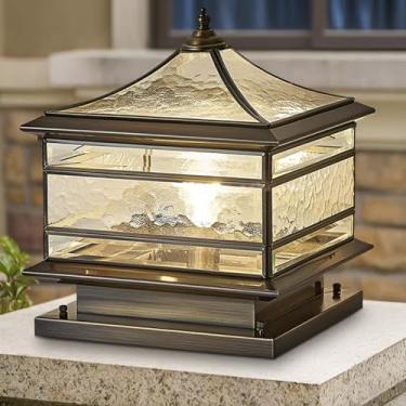 Imagem de Todas as luzes de poste externas de vidro de aço de cobre, luz de pilar à prova d'água, lâmpada de coluna de gramado de pátio vintage, luzes de coluna externa, luzes de deck, luminária de cerca de