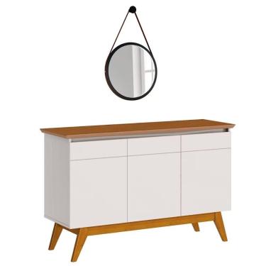 Imagem de Balcão Buffet 3 Portas Classic Com Espelho Adnet 67cm Hi01 Off White-freijó - Mpozenato