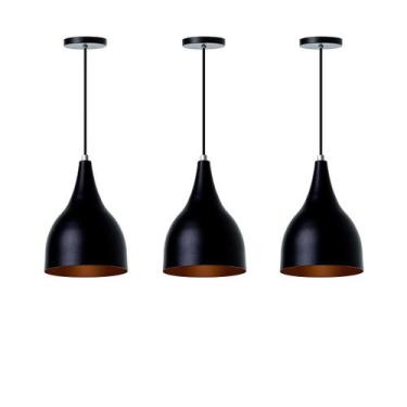 Imagem de Kit 3 Lustre Pendente Interno Balcão Gota - IDEALLUME, Preto com Cobre