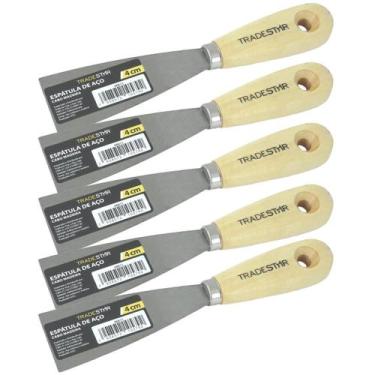 Imagem de Kit 5 Espátula 4 Cm Aço Gesso Massa Corrida Multiuso Drywal - Tradesta