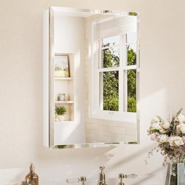 Imagem de TETOTE Armário de espelho de banheiro de 50 x 71 cm com espelho chanfrado temperado, armário de remédios branco, dobradiças DTC, prateleiras ajustáveis contínuas, embutidas/montadas na superfície