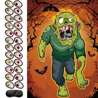 Imagem de VARACL Happy Halloween Party Game, Pin The Eyeballs On The Zombie, Zombie Party Games with 24PCS Eyeballs Stickers Pin The Tail Halloween Day Games Classroom School Activities Family Party Supplies