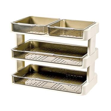Imagem de HEEPDD Organizador de bancada de cozinha removível multicamadas rack de alimentos para quarto banheiro creme de plástico branco (3 camadas)