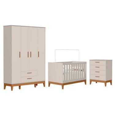 Imagem de Dormitório Infantil Flip Guarda Roupa 4 Portas, Cômoda 4 Gavetas E Berço Reller Móveis Areia Fosco