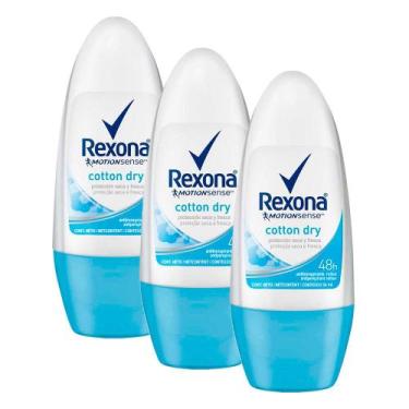 Imagem de Kit 3 Desodorante Antitranspirante Rexona Cotton Dry Roll-on com 50ml