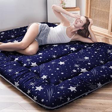 Imagem de MAXYOYO Colchão de futon de chão japonês com céu estrelado marinho, tapete de tatame, colchão de acampamento portátil, almofada de dormir infantil, dobrável, espreguiçadeira, sofá, cama, tamanho king
