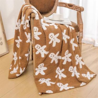 Imagem de Cobertor de Natal para pão de gengibre, 127 x 178 cm, cobertor de flanela felpudo macio de Natal para sofá, cadeira de sofá de inverno (homem de gengibre)