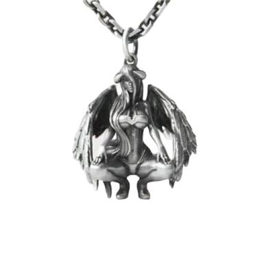 Imagem de dsmrosp Colar de súcubo, colar com pingente de súcubo sexy de design criativo, colar retrô punk sexy com pingente de asas de anjo do diabo, presente para mulheres e homens, Cobre, Sem Pedra Preciosa