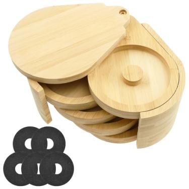 Imagem de Conjunto de escorredor de sal Margarita de bambu, conjunto de 5 camadas de margarita de sal e açúcar com tampa, bandejas giratórias para coquetéis com 5 esponjas, esponjas de vidro para bares e festas