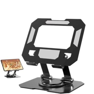 Imagem de Suporte para Tablet Ipad Celular 4,7'' a 15'' em Aço Carbono Resistente Antiderapante – Dobrável com Base Rotativa Ajustável 360º, Ideal para Escritório, Estudos e Casa