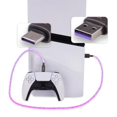 Imagem de playvital 6.56FT Illuminated Charging Cable for ps5 Controller (2-Pack), USB Type C Charging Cord for Xbox Core/Elite Series 2 / Switch 2 Pro Controller, Universal LED Light Up Data Cord for Gamepad
